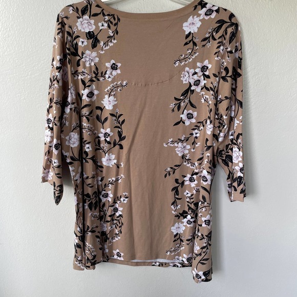 Isaac Mizrahi Taupe Tan Floral V Neck Pullover size 2X - Picture 6 of 10
